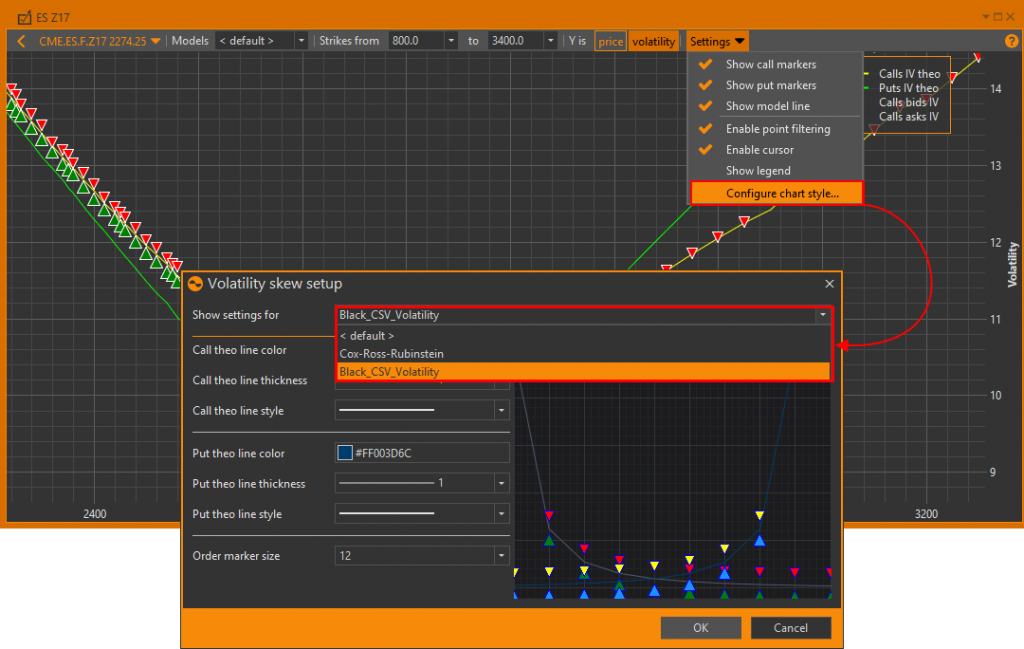 Volatility skew settings