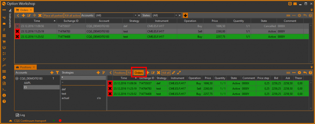 Orders tab