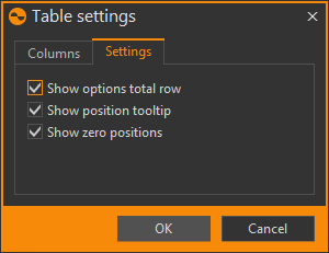 Новые опции для таблицы позиций