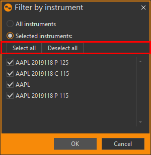 Настройки фильтрации по инструменту