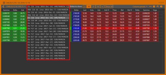 Выбор серии в доске опционов